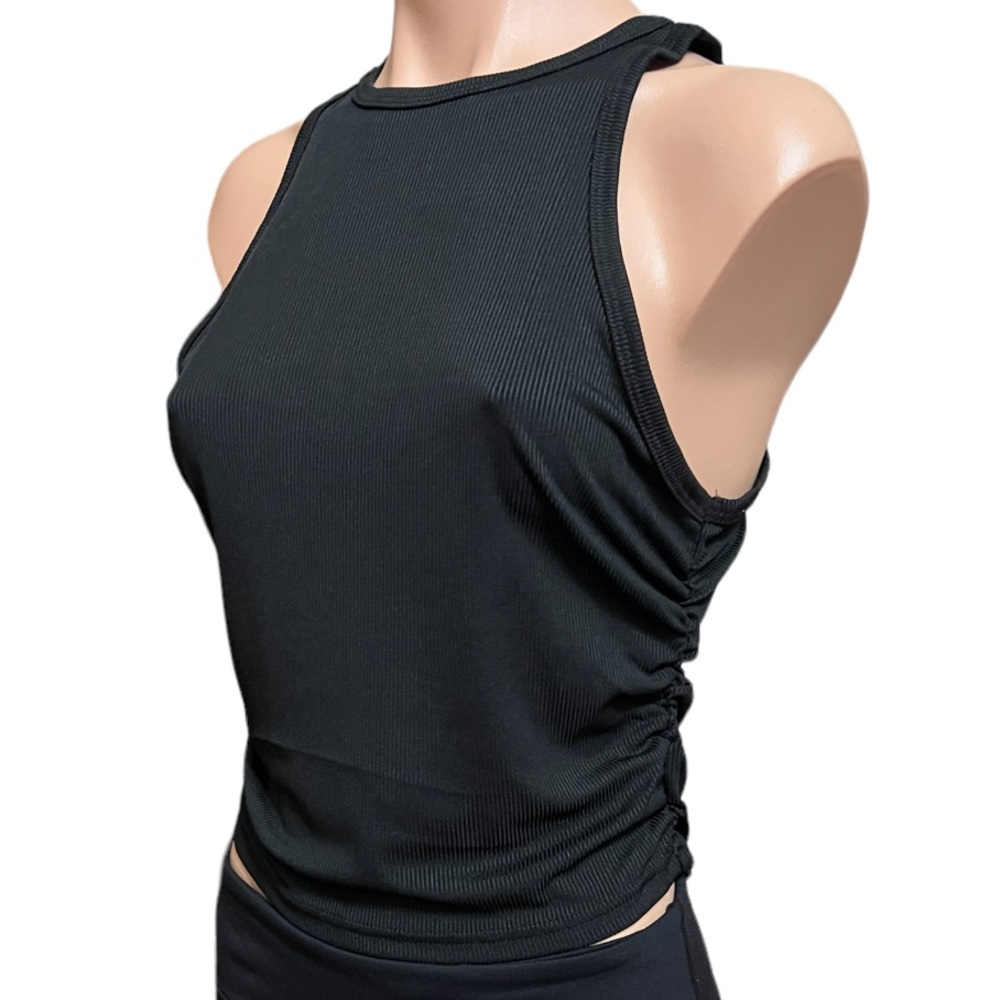 Side Ruched Tank Top, Y2K Crew Neck Tank Top L(8-10) Black New